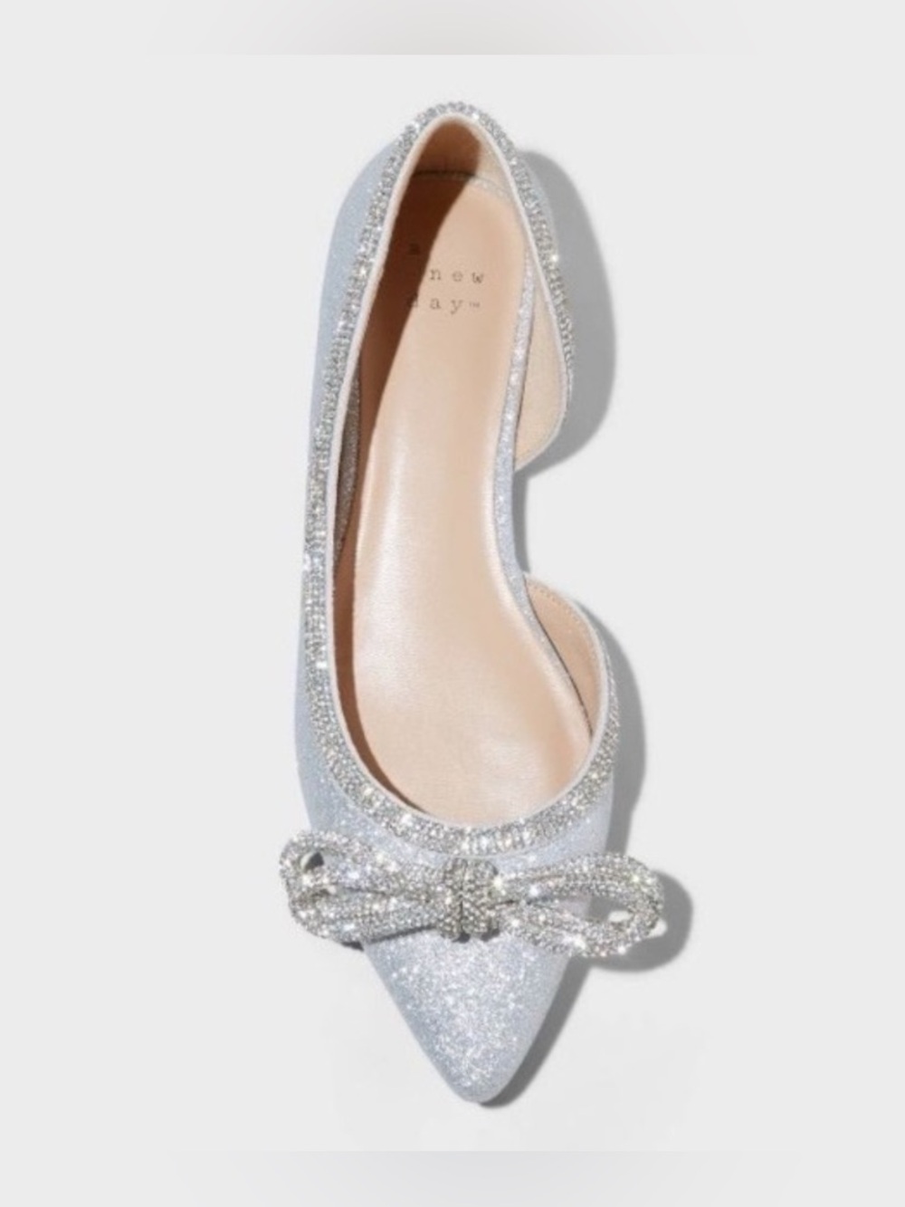 a new day Silver Glitter Pointed Toe Bow Flat